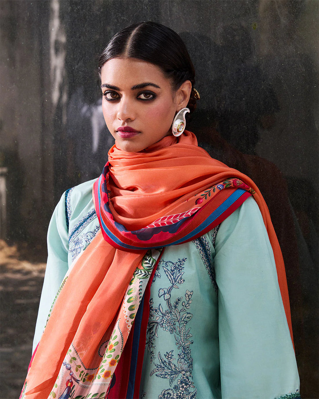 Neelum- Ice Blue Embroidered Ensemble By- Hussain Rehar 1