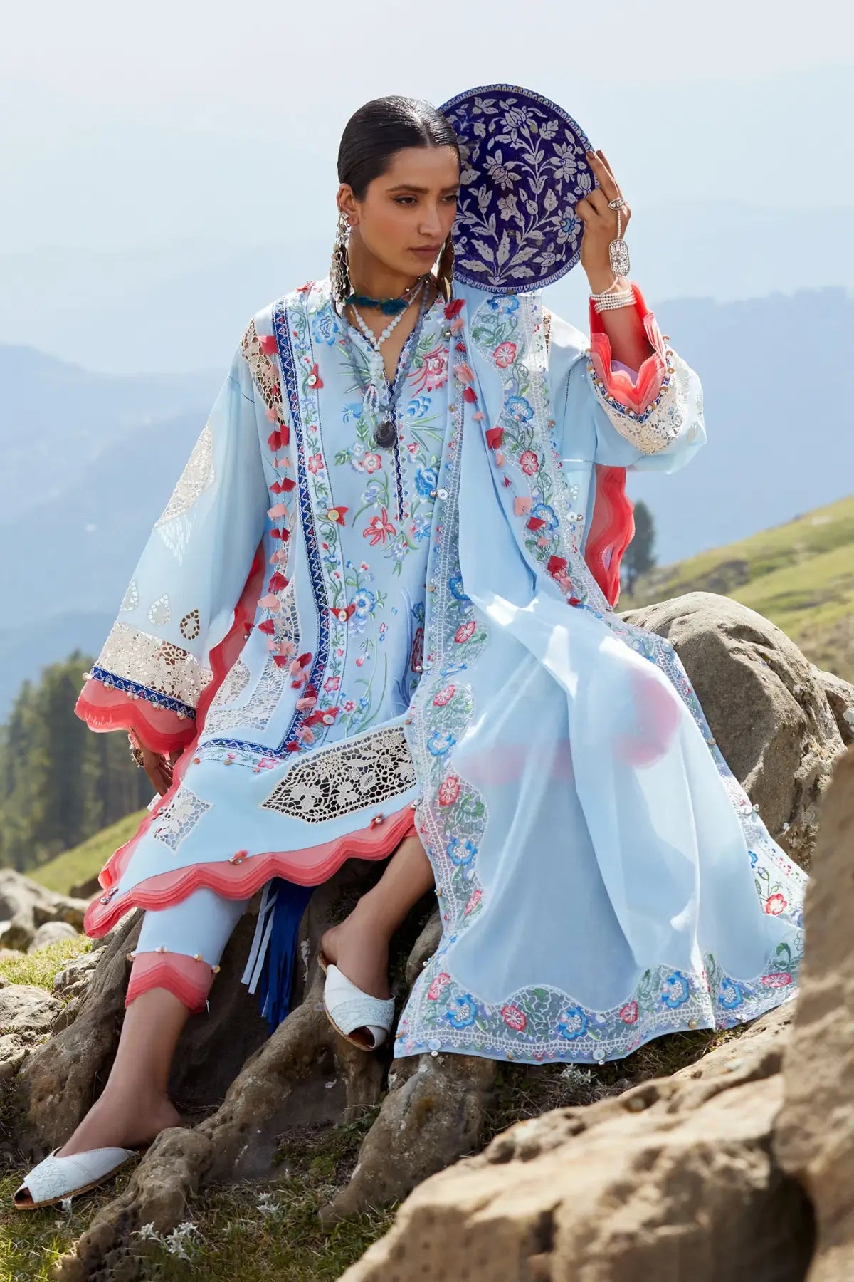 Neelune EL26-05 B sky blue Élan Lawn'26 stitched 3PC suit with voile dupatta