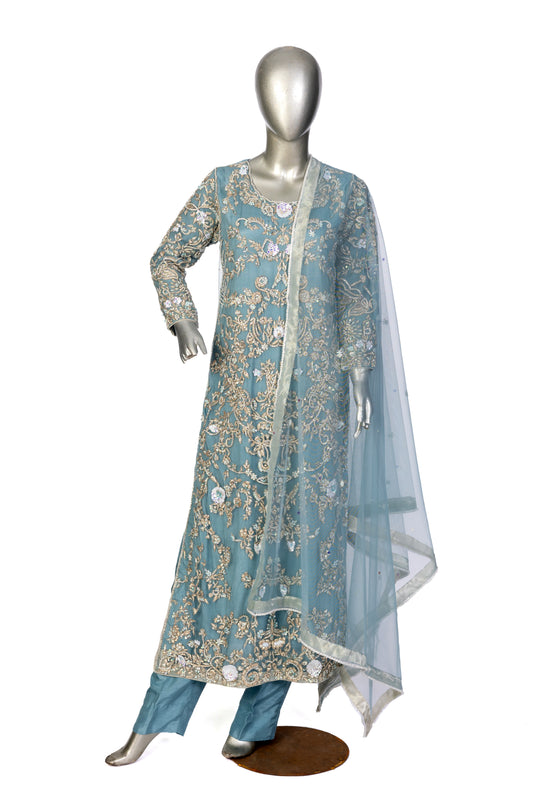 MariamRaj Designer Net Formal Outfit with Silk Pants – Nehal
