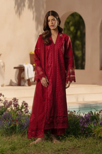 Nehal wine red stitched premium lawn suit with embroidered shirt and dupatta Rang Rasiya