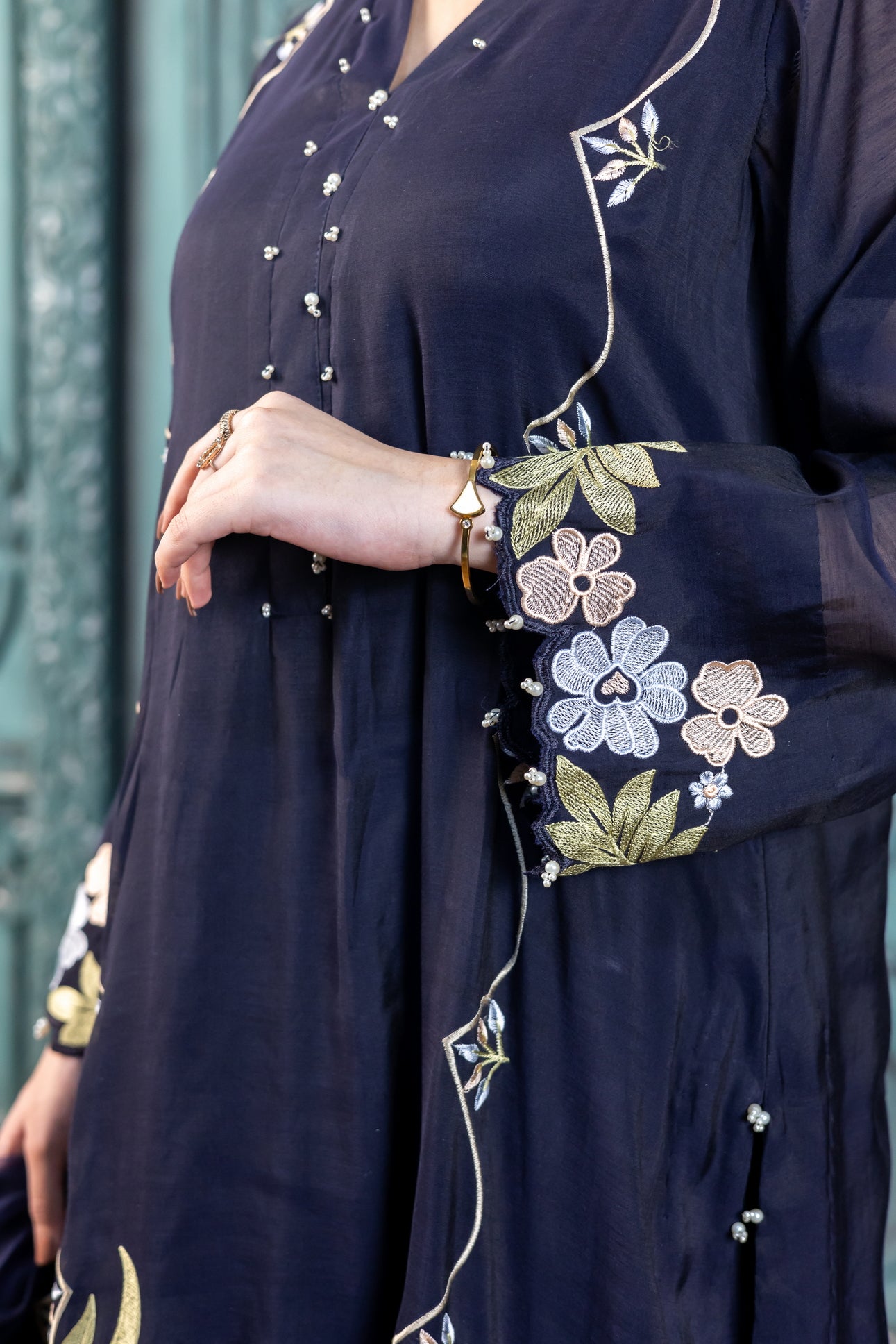 Nekhat navy blue embroidered Pakistani suit by MariamRaj also at Pakistanimoda