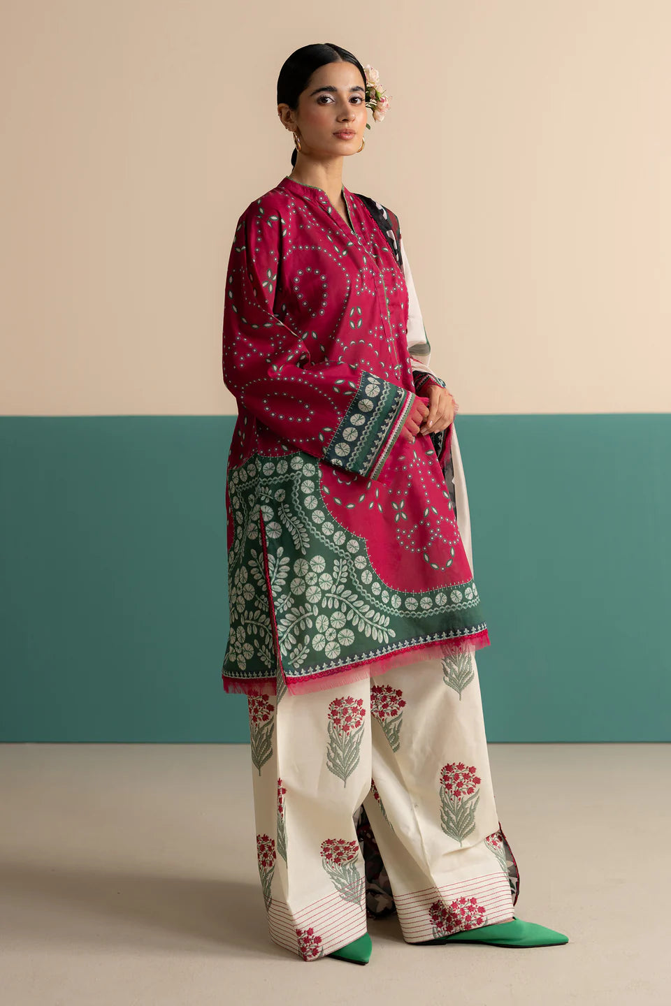 Pakistani lawn suit with digital printed silk dupatta – Nelea-2B