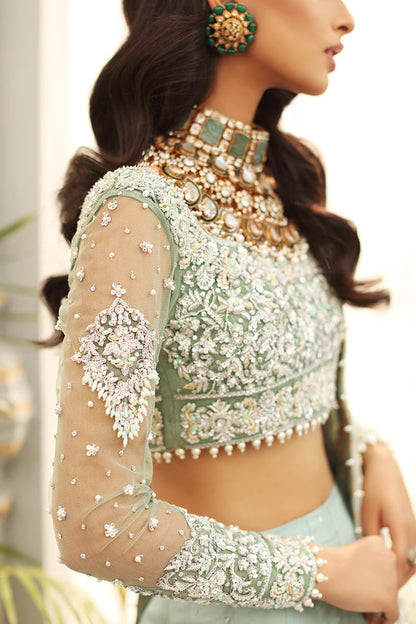 Neva-Aqua Net Blouse with Raw Silk Lehenga for Bridal Look