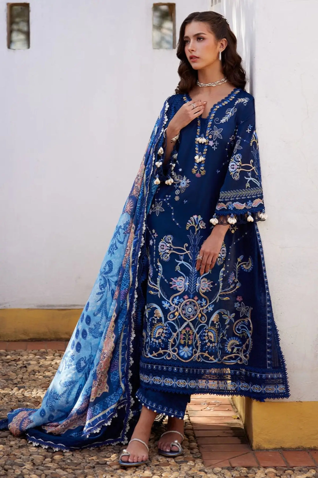 Farah Talib Aziz Nia Navy stitched lawn suit with silk dupatta Pakistanimoda