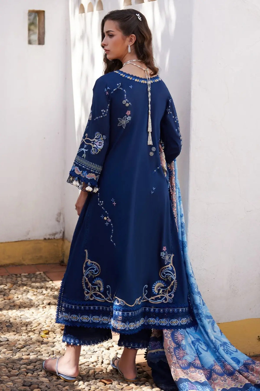Farah Talib Aziz Nia Navy stitched lawn suit with silk dupatta Pakistanimoda