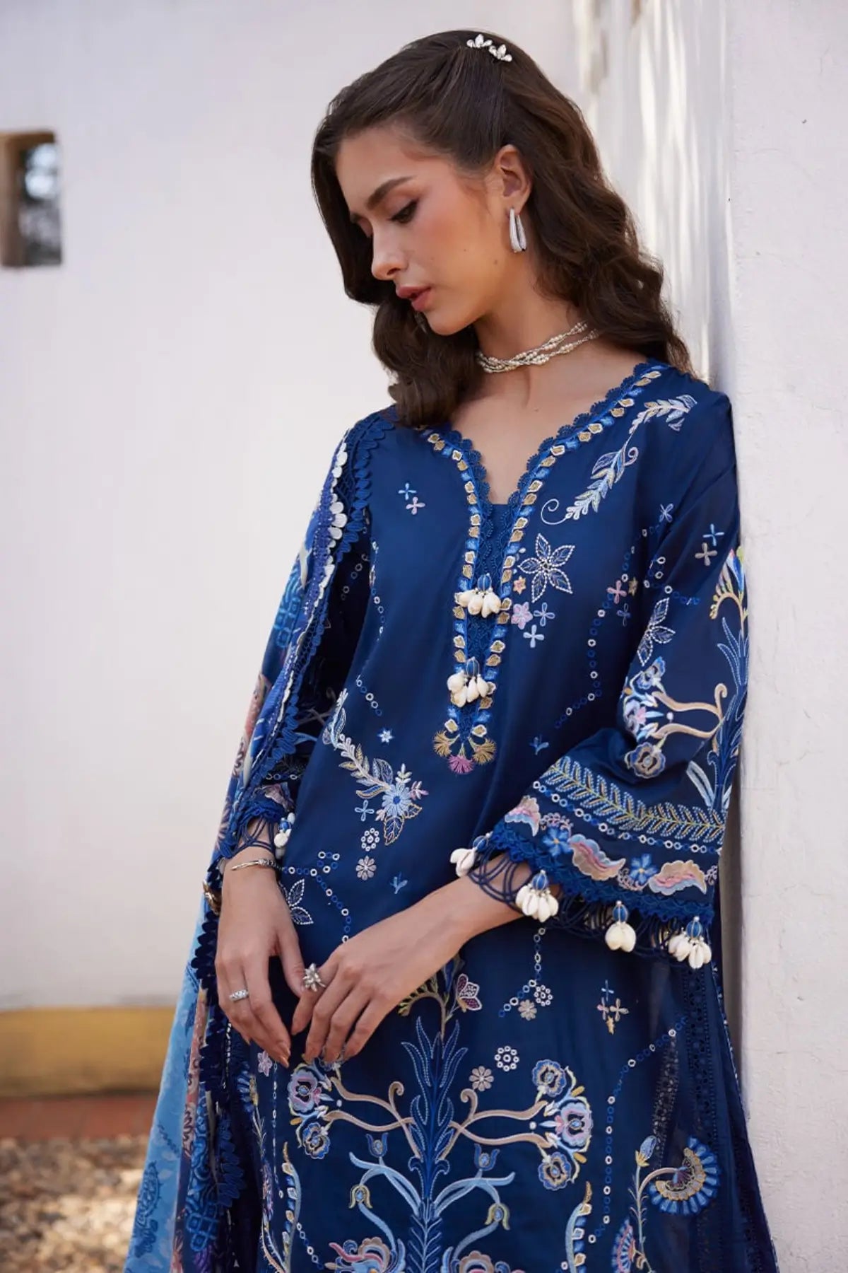 Farah Talib Aziz Nia Navy stitched lawn suit with silk dupatta Pakistanimoda