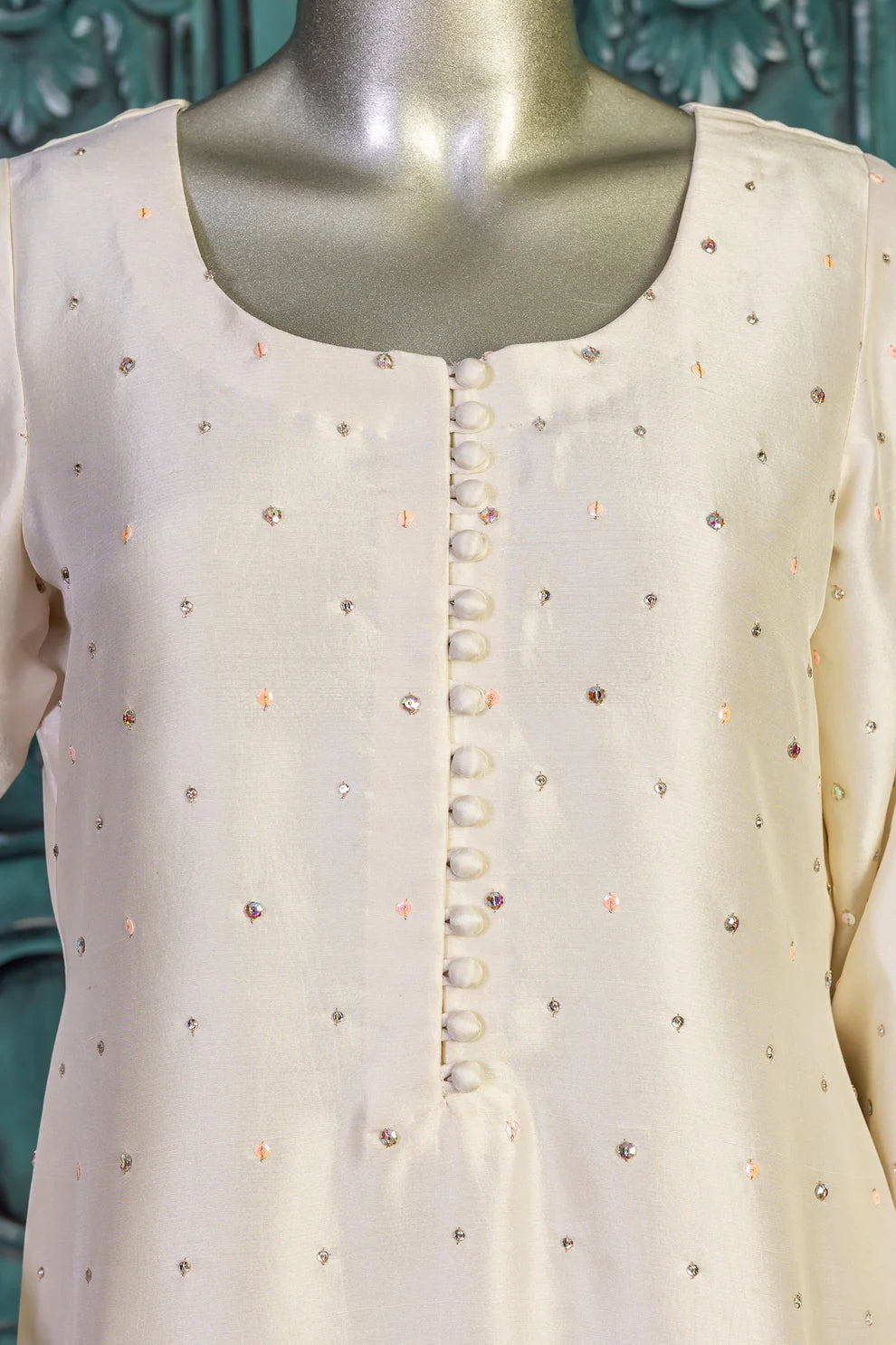 Nigar-Elegant Pearl White Embroidered Pakistani Formal Wear for Women