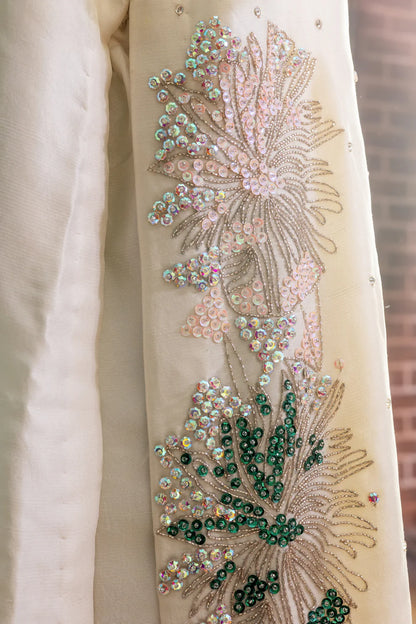 Nigar-Elegant Pearl White Embroidered Pakistani Formal Wear for Women