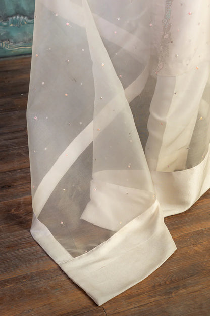 Nigar-Elegant Pearl White Embroidered Pakistani Formal Wear for Women