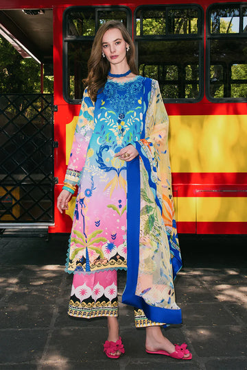 Night Terrace-Women’s Embroidered Lawn Outfit in Navy Blue and Purple By- Mushq