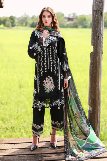 Nightshade Bloom by Mushq black chikan embroidered lawn suit with silk dupatta