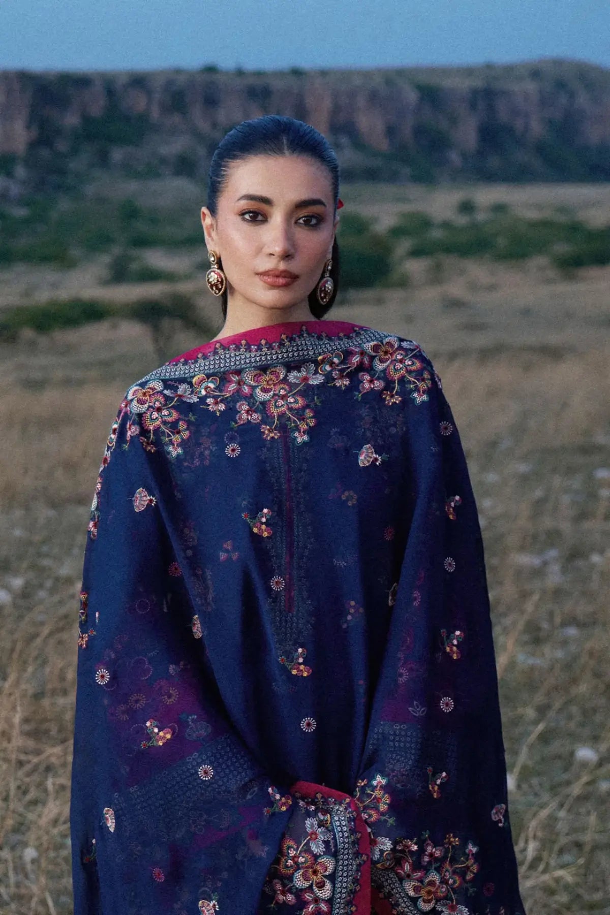Nilima Hussain Rehar Indigo Blue Lawn Stitched 3PC Suit with Chiffon Dupatta