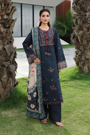 Nilofer by Rang Rasiya Sapphire Embroidered Lawn Stitched 3PC Suit with Printed Tasser Silk Dupatta