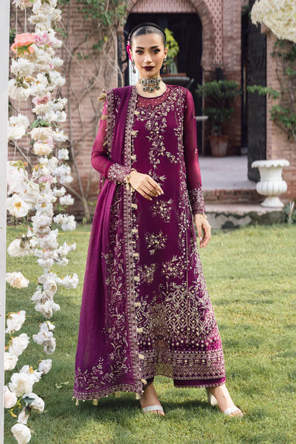 Buy Nimir – Magenta Cotton Net Embroidered Wedding Suit Pakistanimoda