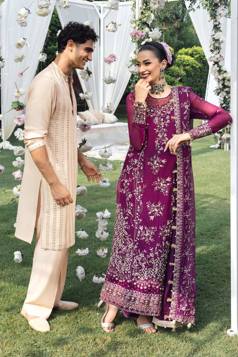 Buy Nimir – Magenta Cotton Net Embroidered Wedding Suit Pakistanimoda