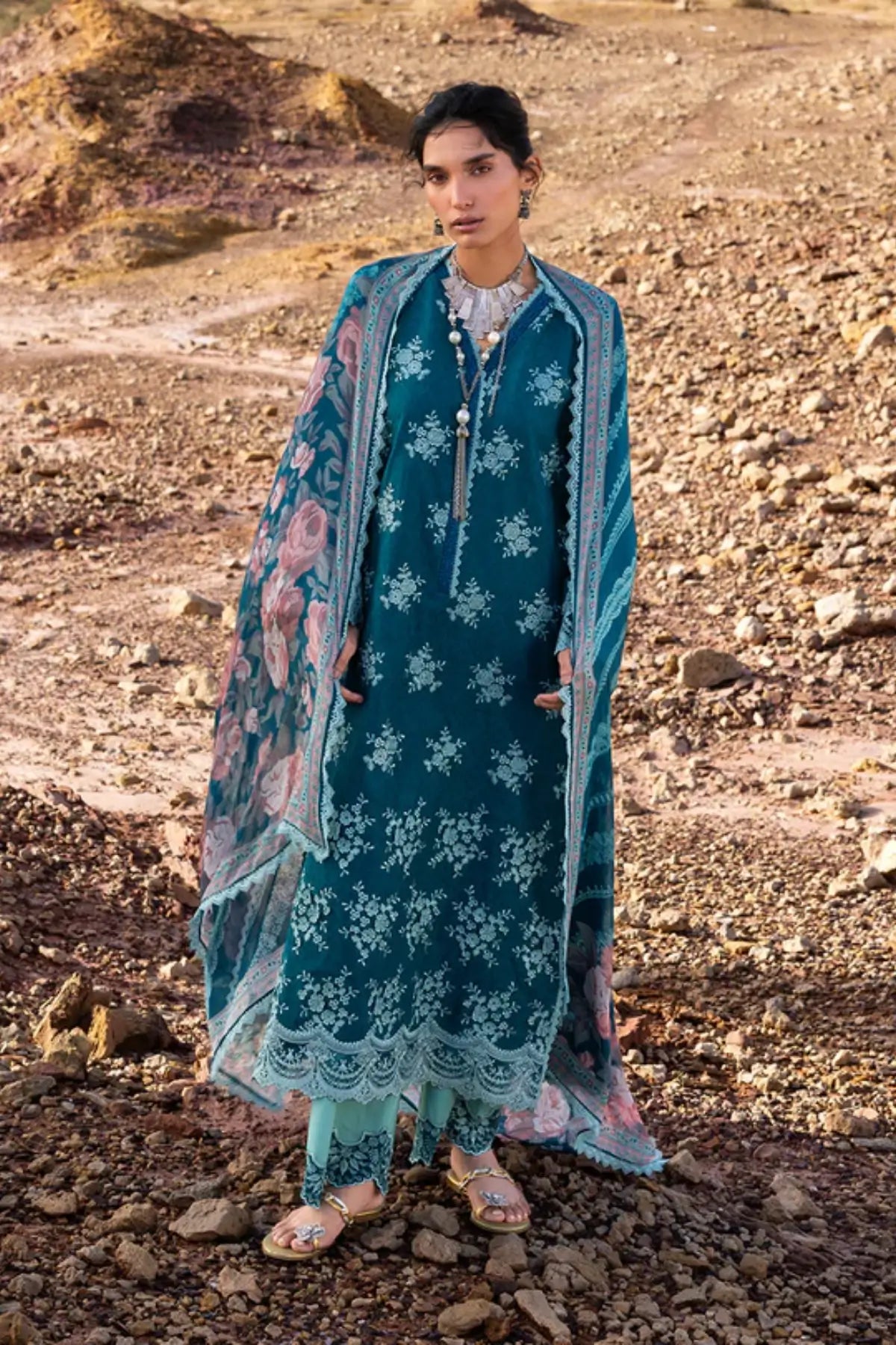 Nissa turquoise summer lawn 3PC by Zainab Chottani with chiffon dupatta
