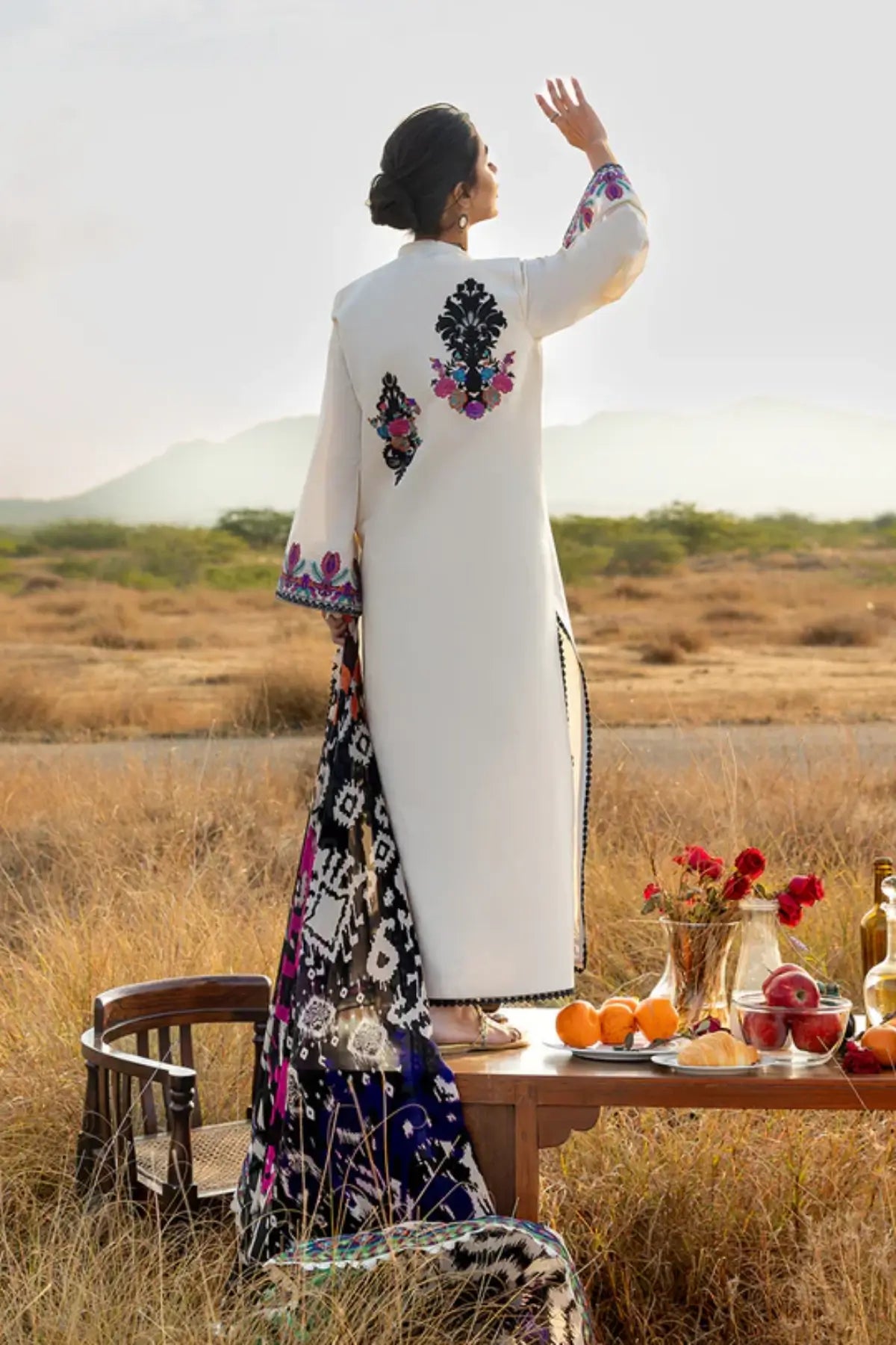 Zainab Chottani Nivara ivory stitched lawn 3PC with contrast embroidery and silk dupatta