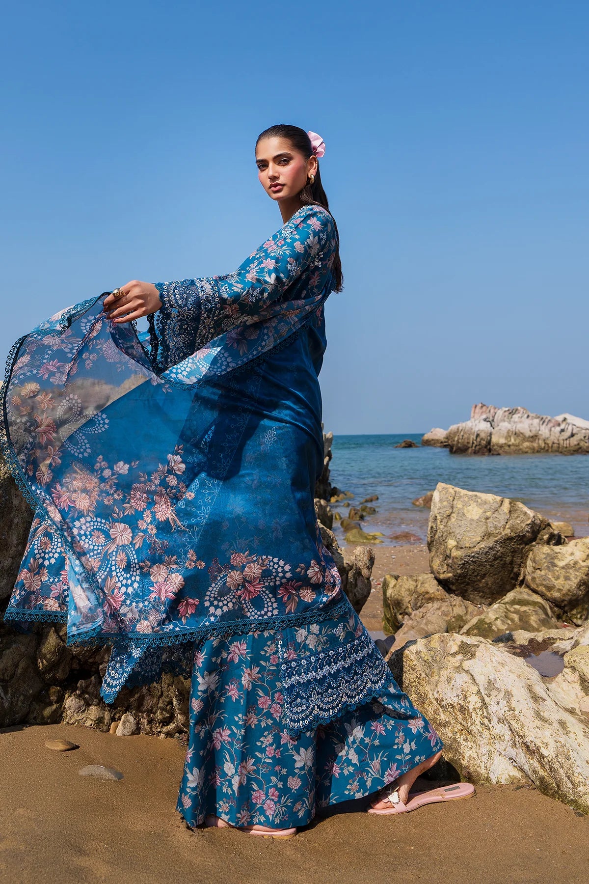 Noa- Aqua Embroidered Luxury Lawn'25 Outfit By- Afrozeh