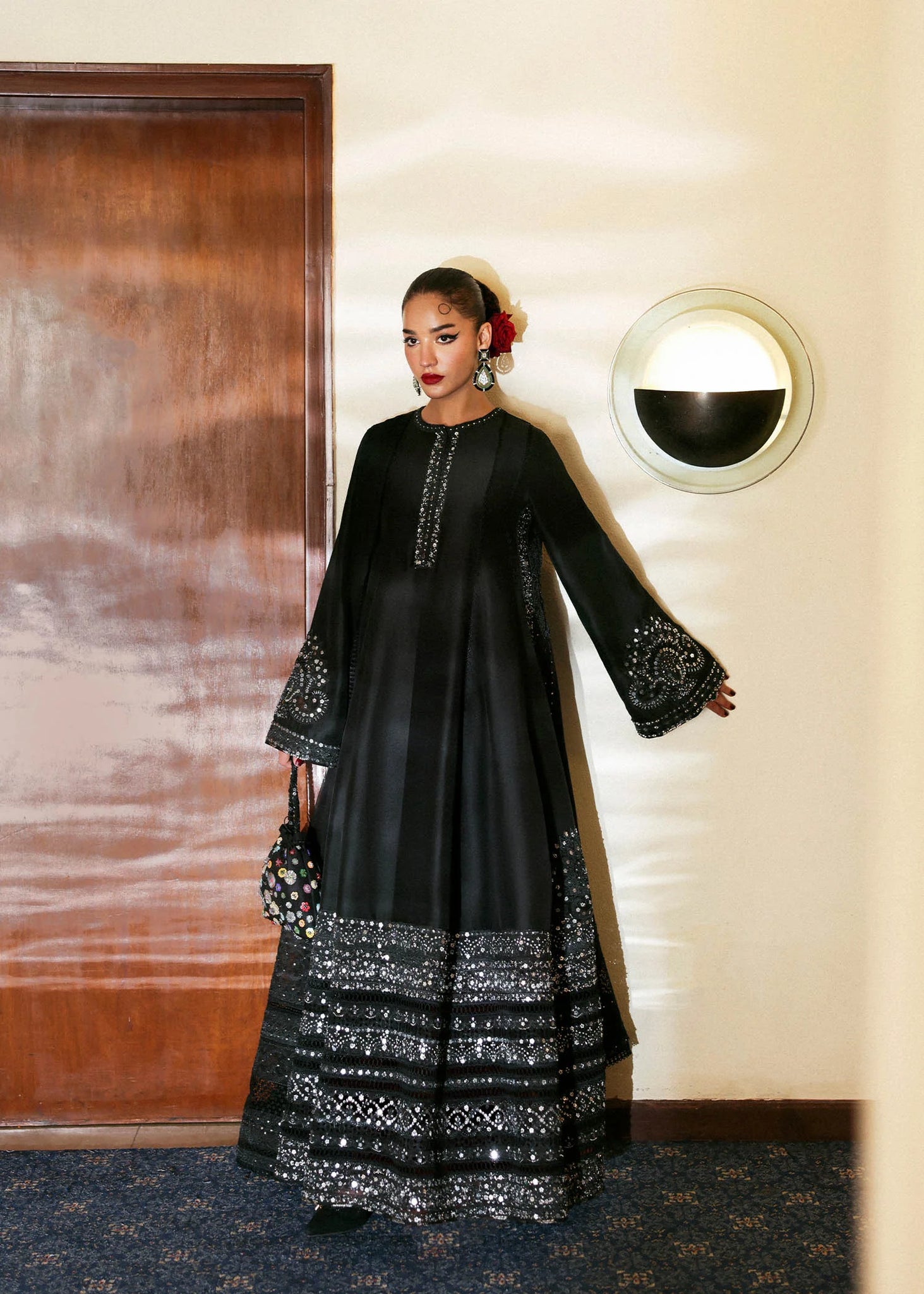 black party dress pakistani Noer Party Wear Black Pakistani Suit with Silk Shirt and Pants Pakistani Moda