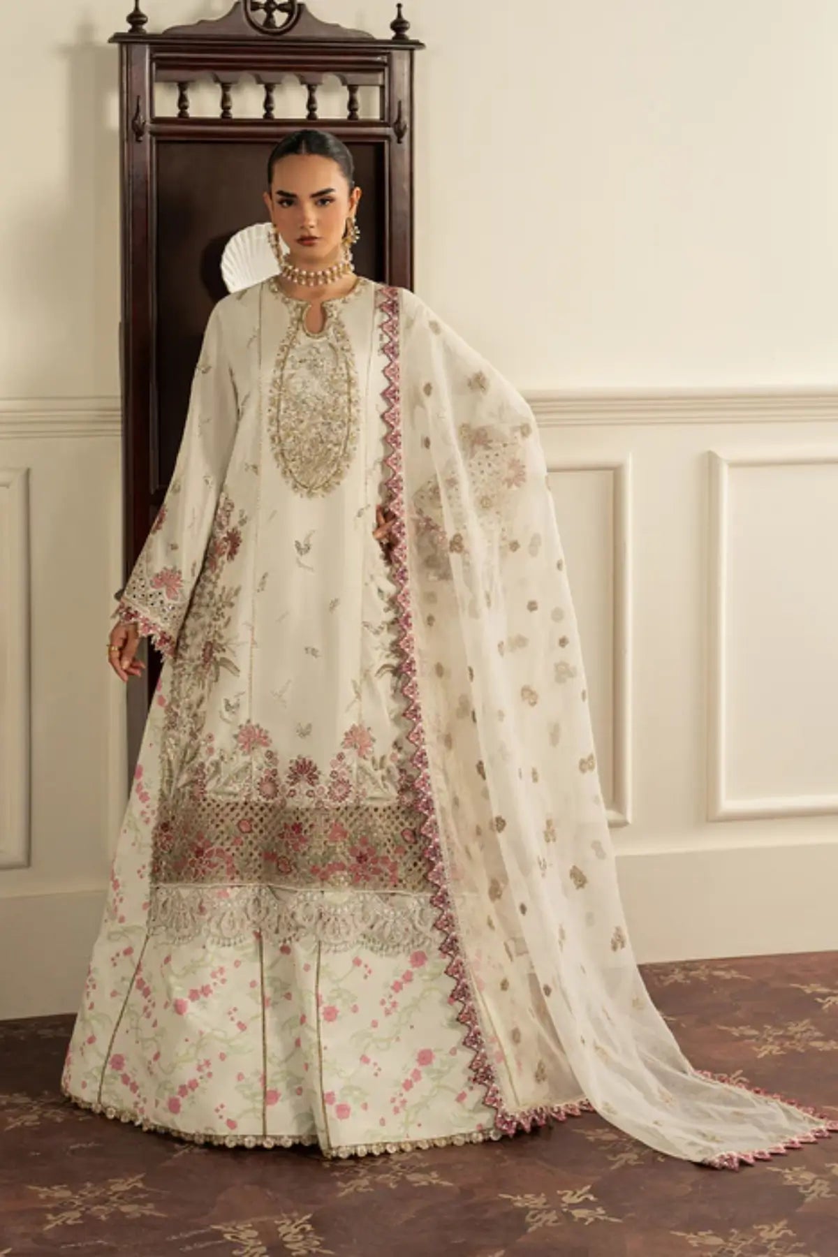 Nohor by Sadaf Fawad Khan white embellished sharara from Roya Lumière Collection