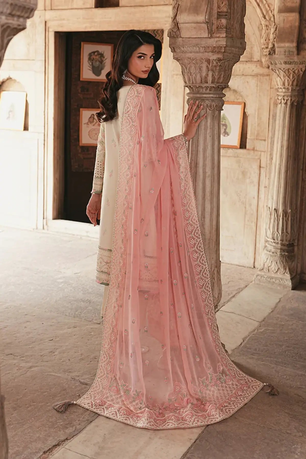 Noirea Maisone by Gulaal ivory chikankari luxury lawn stitched suit with chiffon dupatta