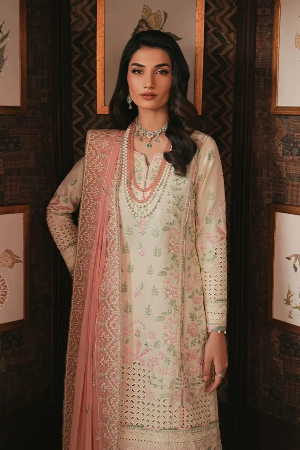 Noirea Maisone by Gulaal ivory chikankari luxury lawn stitched suit with chiffon dupatta