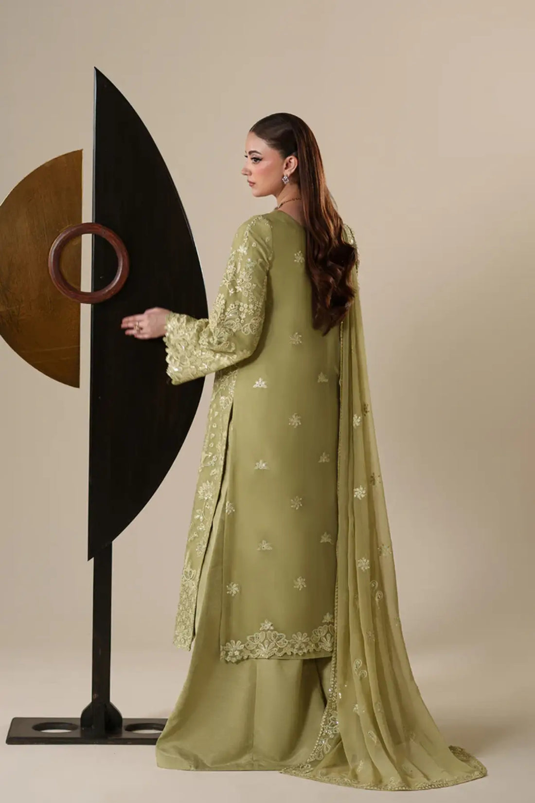 Nola Emaan Adeel Nouvelle Luxury Chiffon Olive Embroidered Stitched 3PC Suit | Pakistanimoda