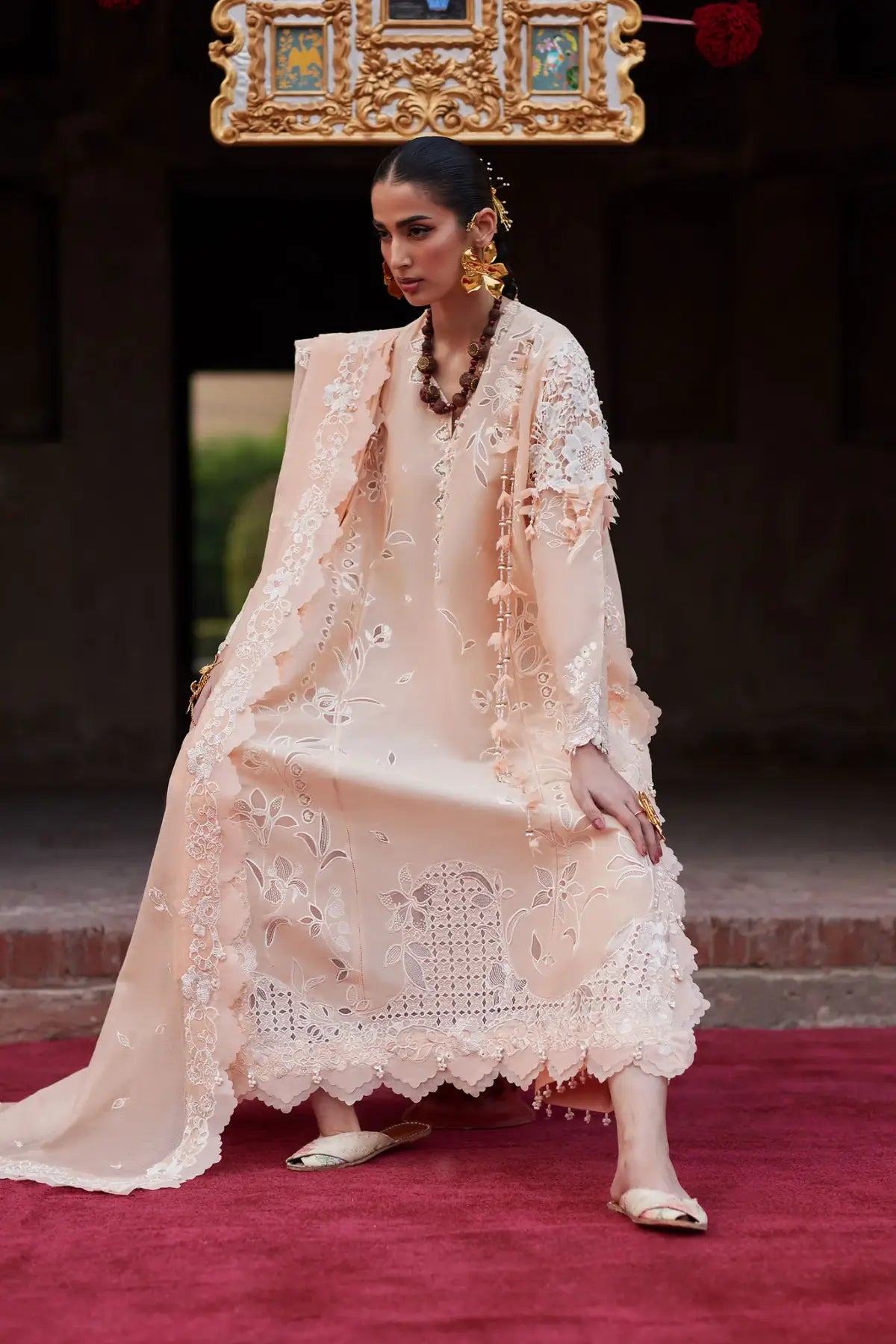 Noorai EL26-06 A blush pink Élan Lawn'26 stitched 3PC suit with cotton net dupatta