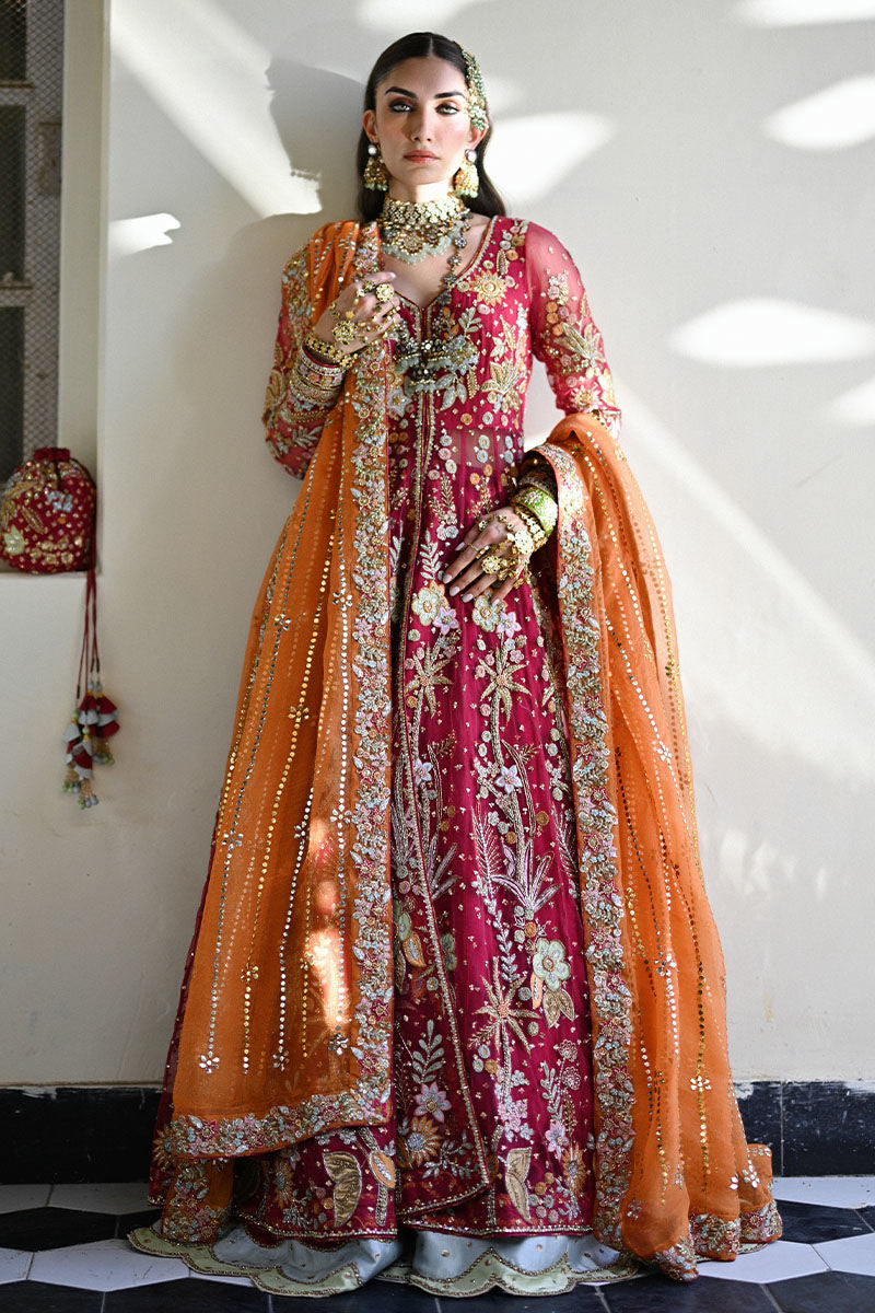 Noorain – Magenta Raw Silk Pakistani Bridal Dress for Weddings in USA