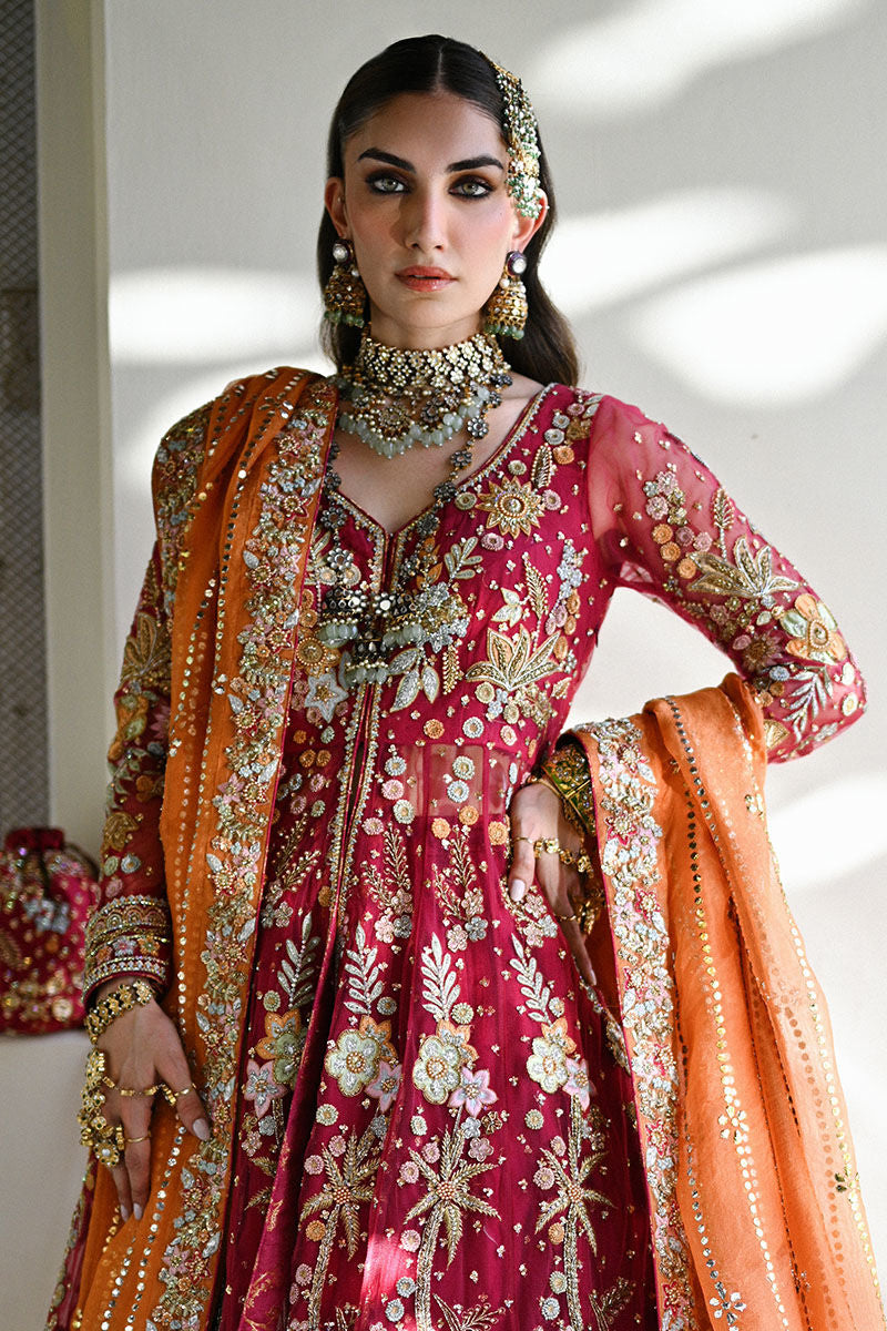 Noorain – Magenta Raw Silk Pakistani Bridal Dress for Weddings in USA