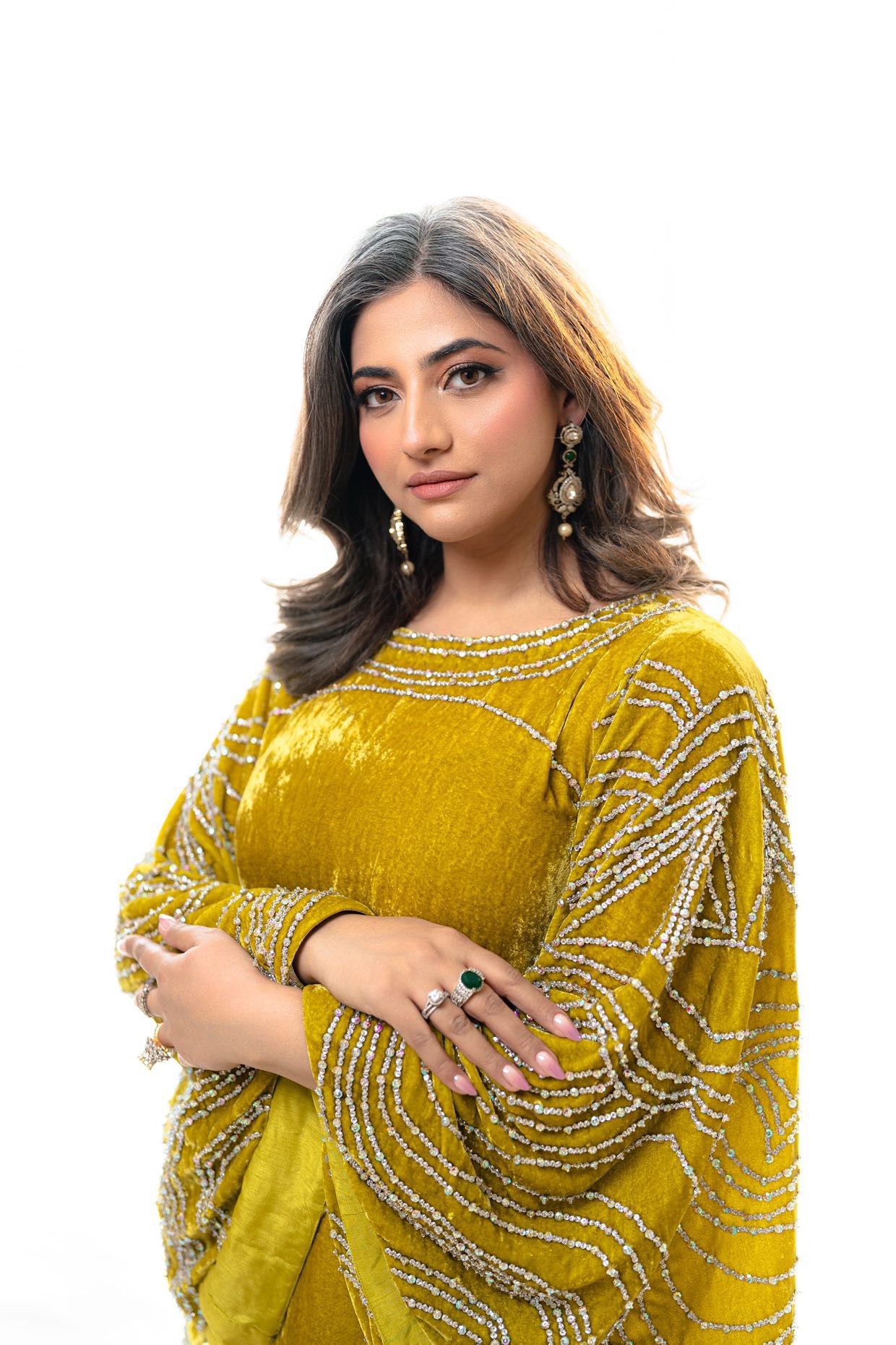 Nooraya – Luxury Velvet Lime Green Kaftan for Festive Occasions