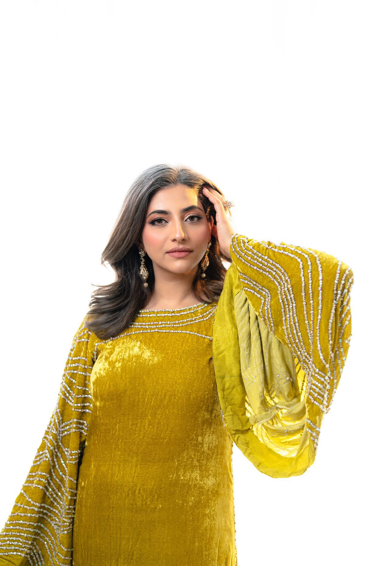 Nooraya – Luxury Velvet Lime Green Kaftan for Festive Occasions
