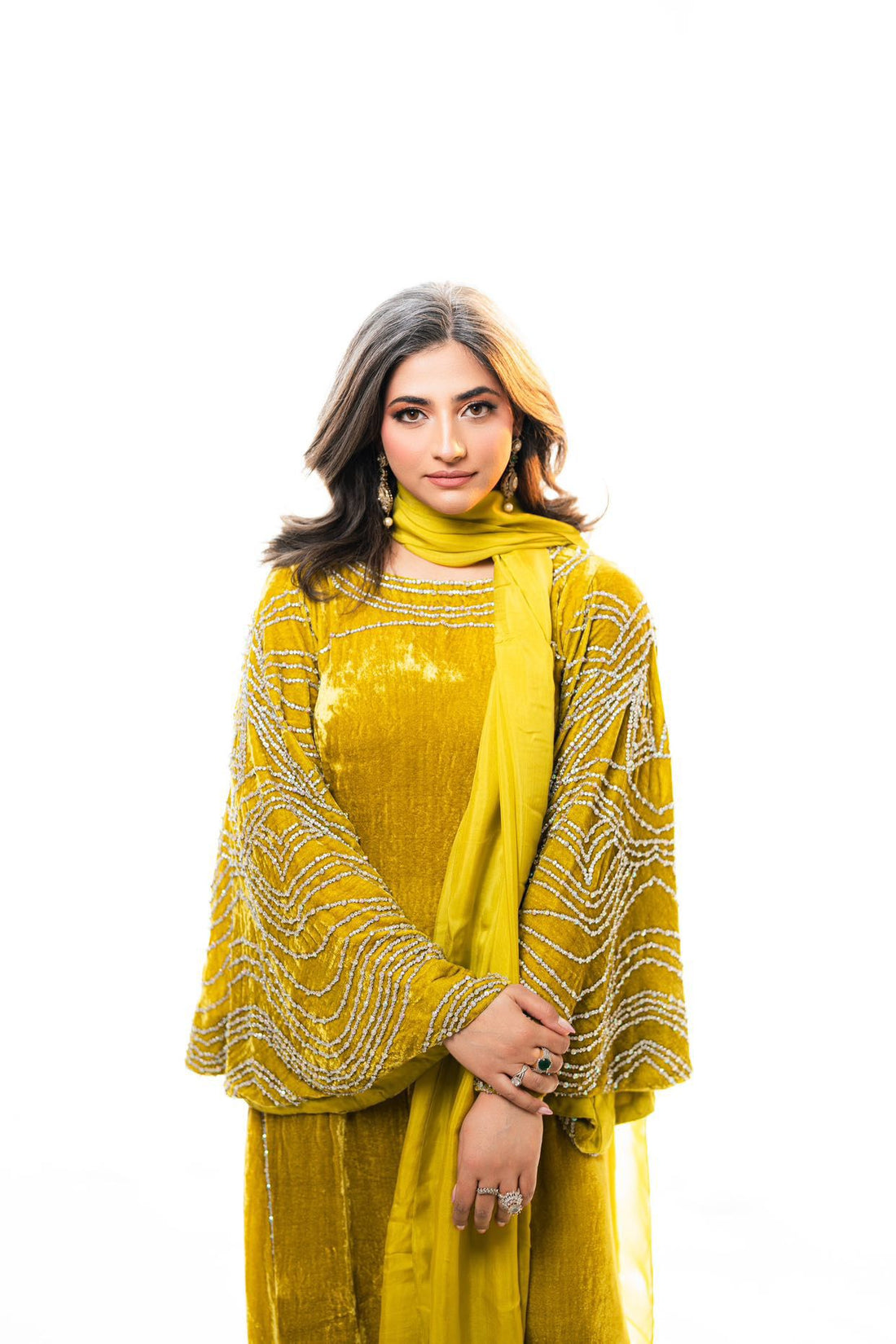 Nooraya – Luxury Velvet Lime Green Kaftan for Festive Occasions