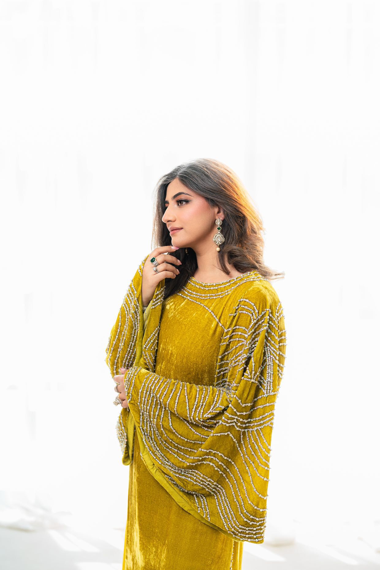 Nooraya – Luxury Velvet Lime Green Kaftan for Festive Occasions