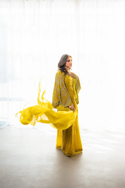 Nooraya – Luxury Velvet Lime Green Kaftan for Festive Occasions