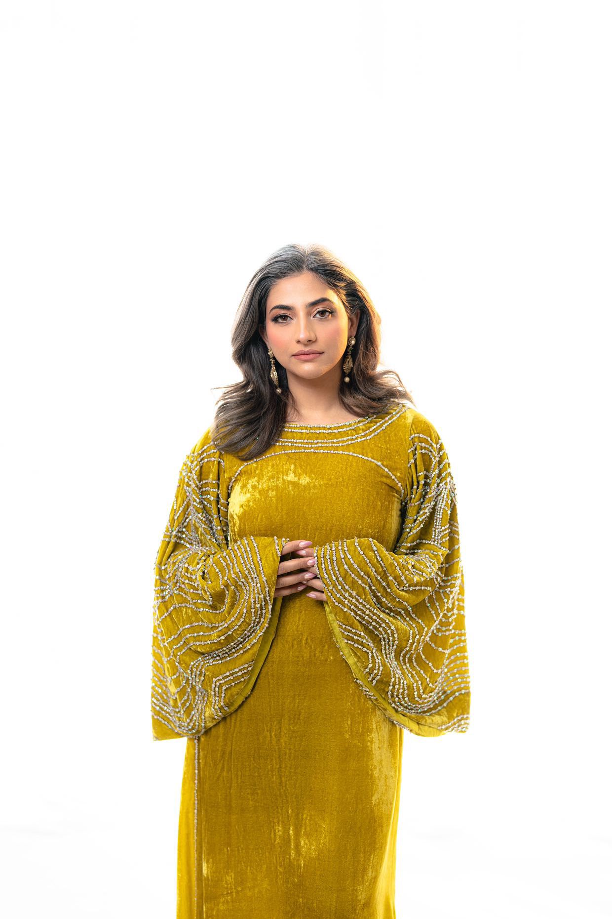 Nooraya – Luxury Velvet Lime Green Kaftan for Festive Occasions