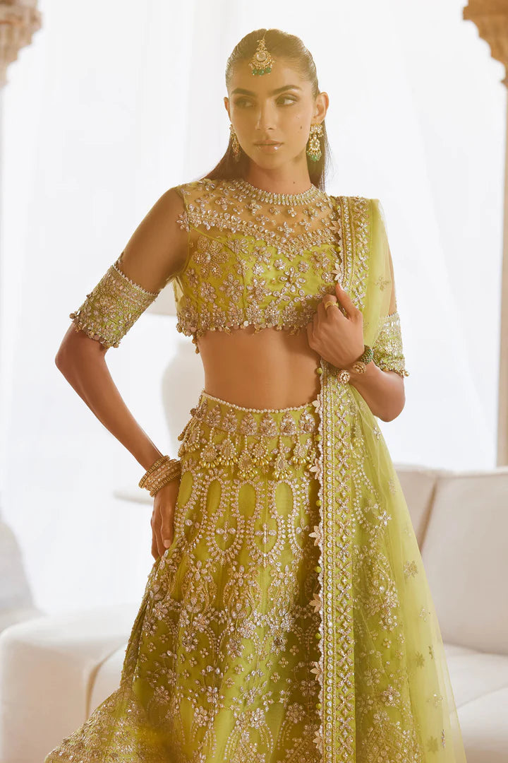 Zaha Nooré Sitara ZC25-01 lime heavy bridal lehenga stitched – Pakistanimoda
