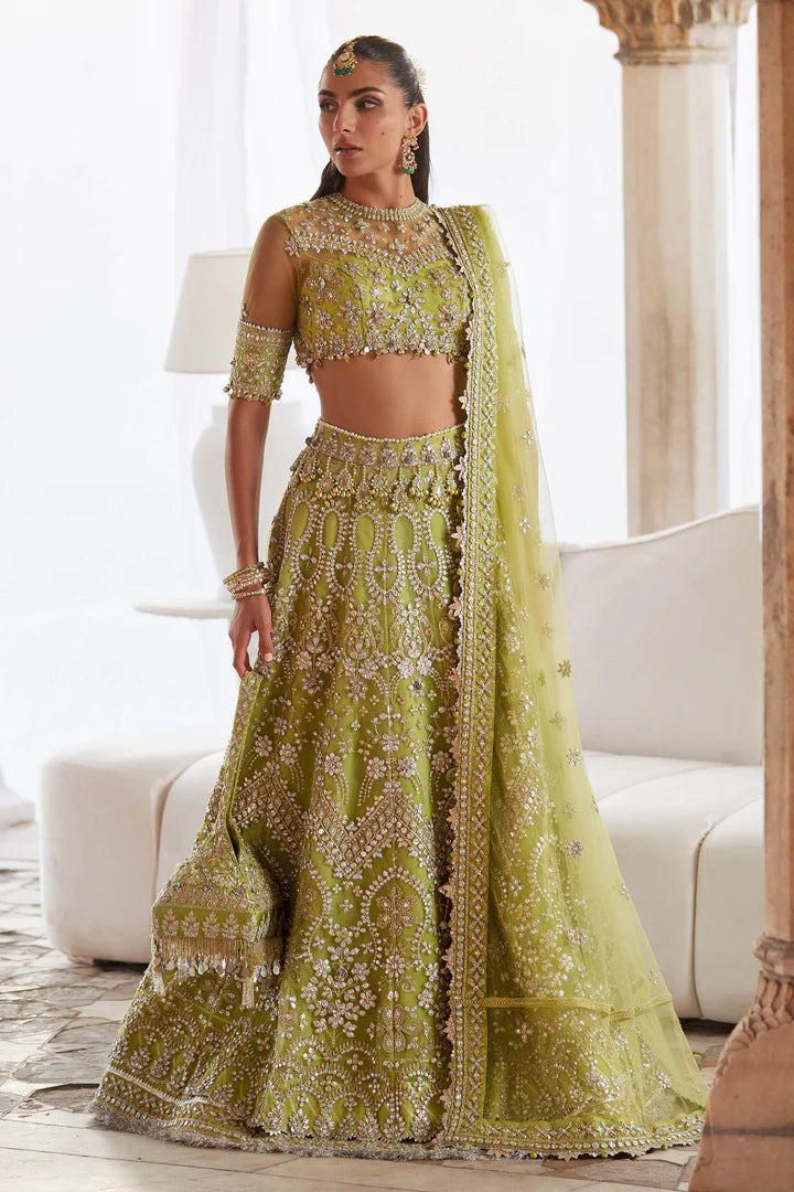 Zaha Nooré Sitara ZC25-01 lime heavy bridal lehenga stitched – Pakistanimoda