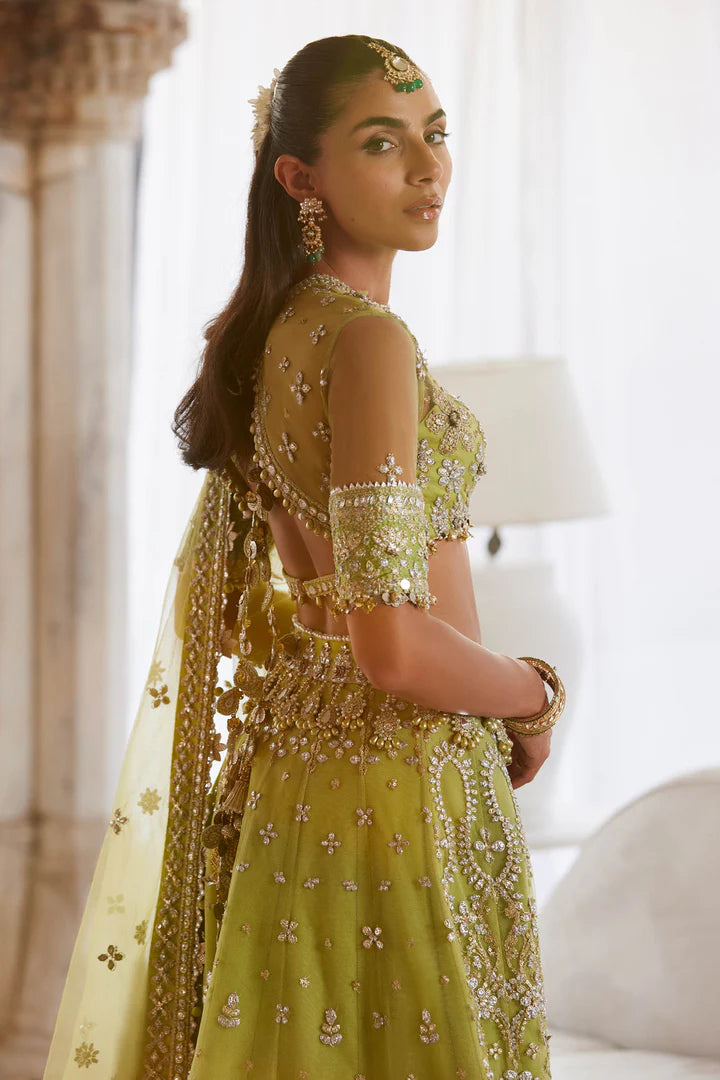 Zaha Nooré Sitara ZC25-01 lime heavy bridal lehenga stitched – Pakistanimoda