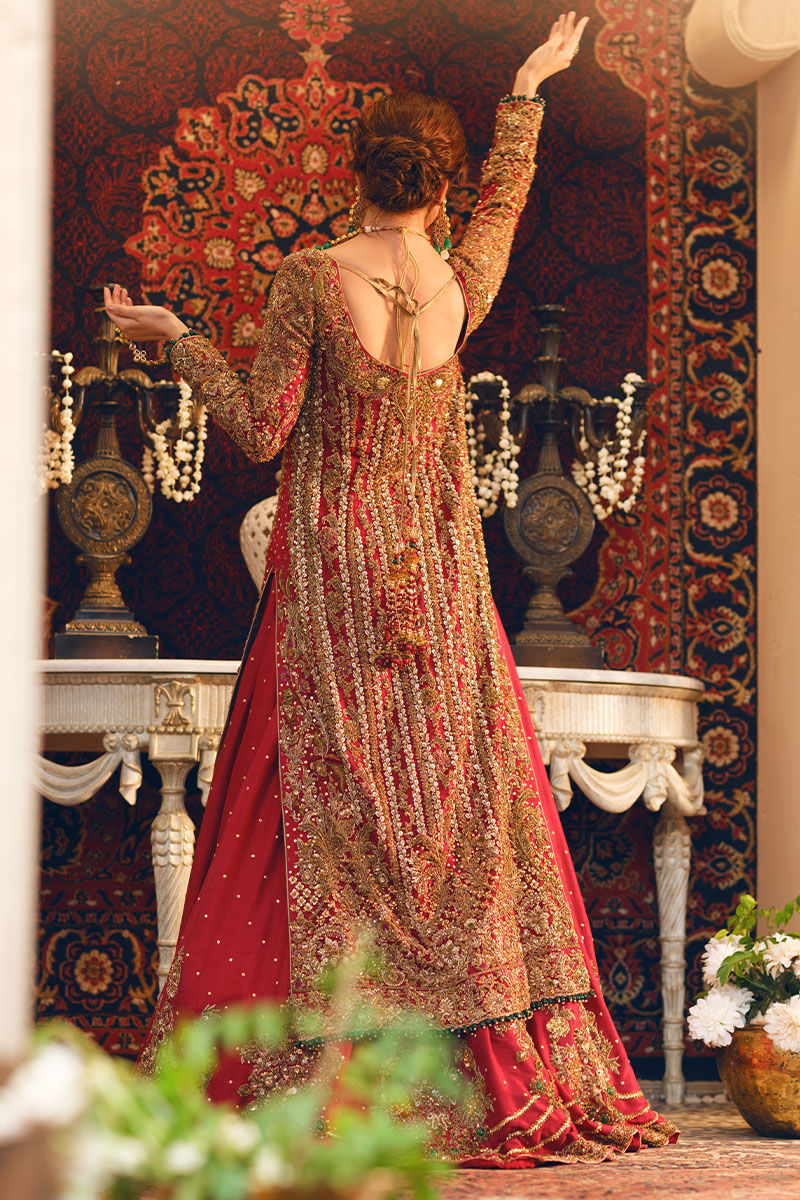 Noorsaba-Designer Red Bridal Chiffon Long shirt with intricate handwork