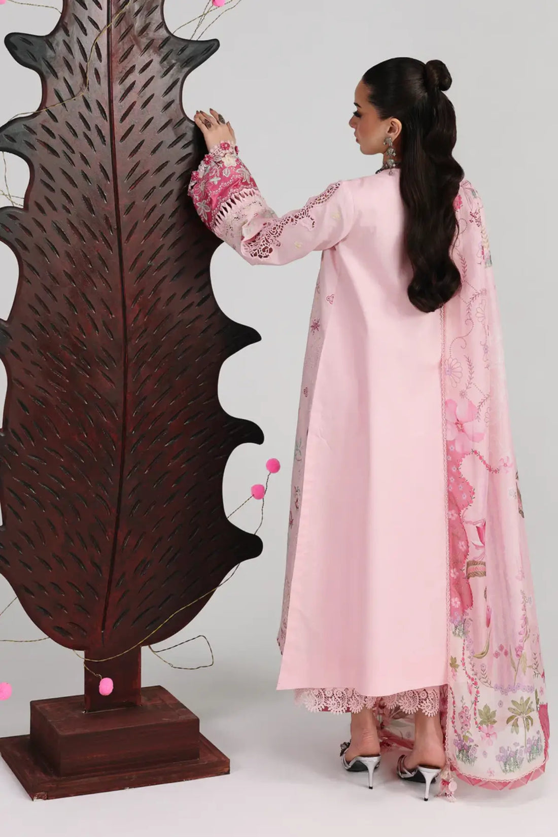 Norah QFL-04 pink embroidered lawn stitched 3PC suit with printed silk dupatta by Qalamkar