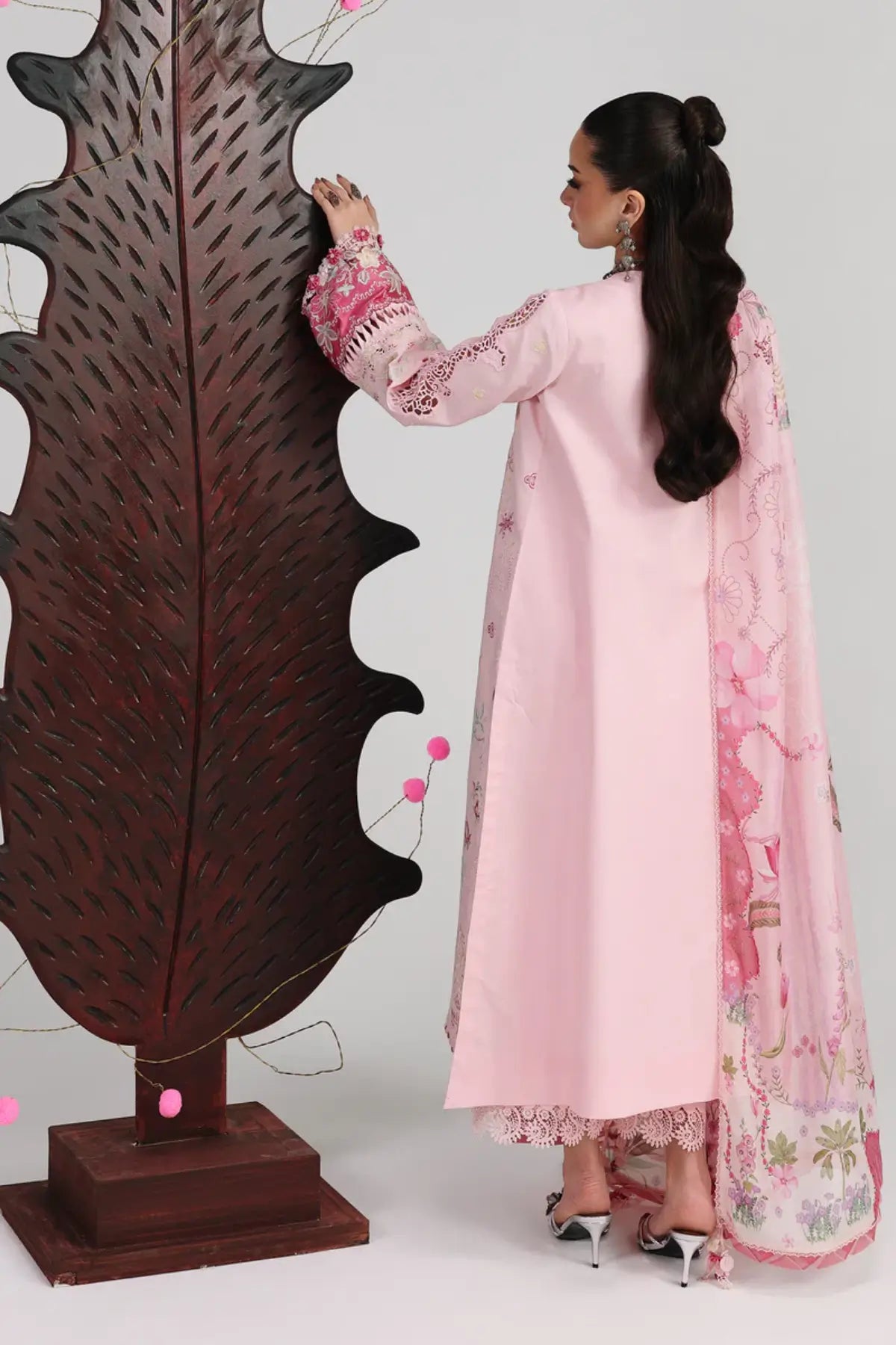 Norah QFL-04 pink embroidered lawn stitched 3PC suit with printed silk dupatta by Qalamkar