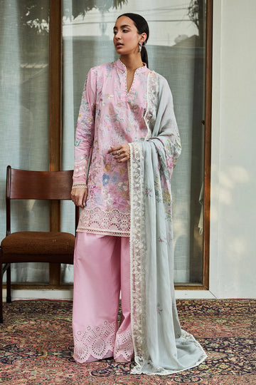 Nozomi-2A- Embroidered Light Pink Lawn Ensemble By- Zara Shahjahan