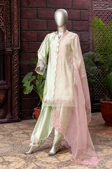 Nukhat – Pakistani Semi-Formal Wear in Sheesha Silk and Embroidered Organza