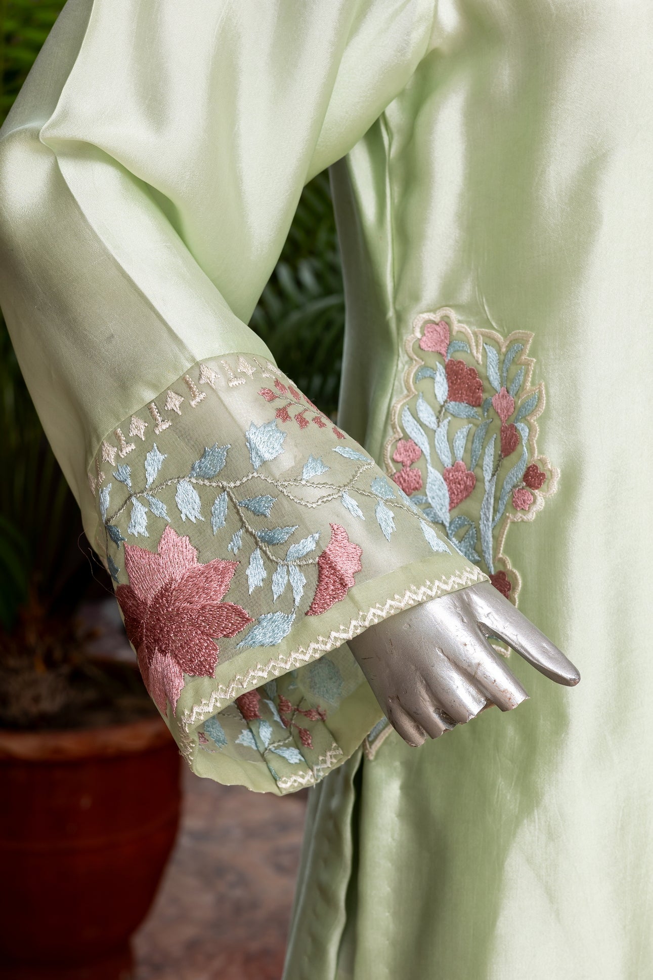 Nukhat – Pakistani Semi-Formal Wear in Sheesha Silk and Embroidered Organza