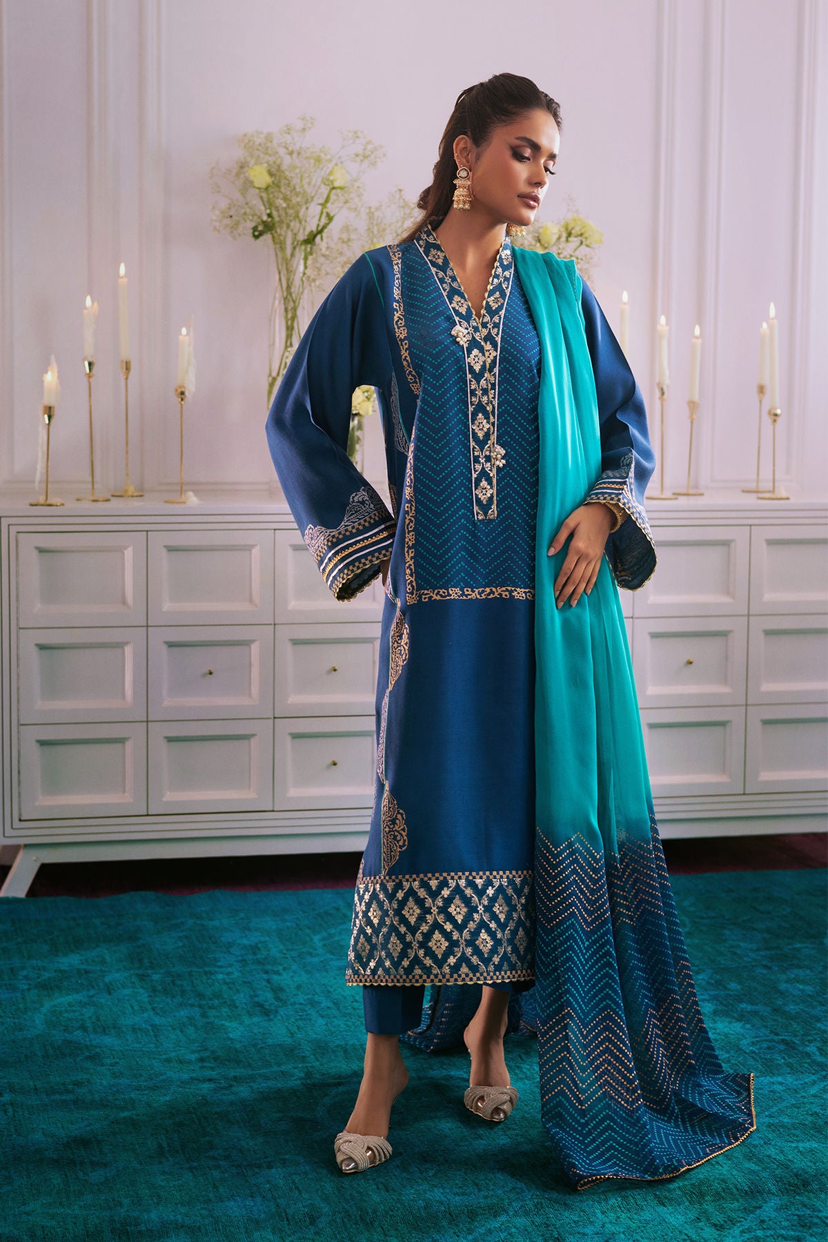 Nyasia- Designer Lapis Blue Embelisheld ensemble By- annus abrar