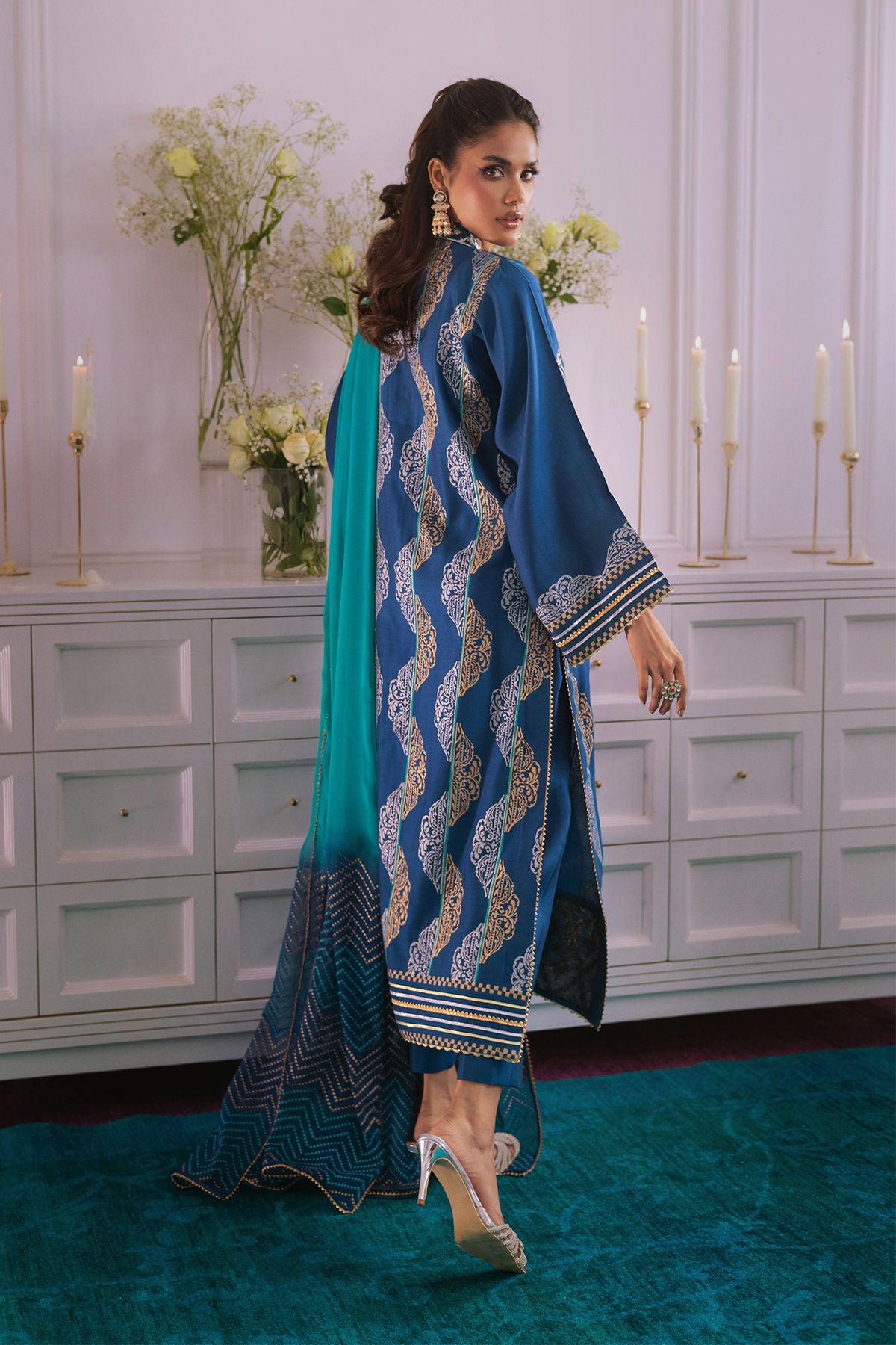 Nyasia- Designer Lapis Blue Embelisheld ensemble By- annus abrar