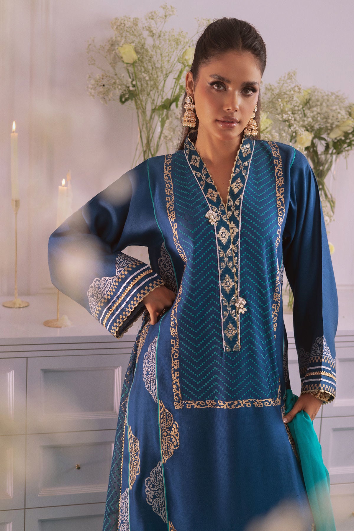 Nyasia- Designer Lapis Blue Embelisheld ensemble By- annus abrar