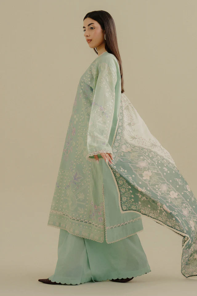 Nyssa-10A- Mint Green embroidered lawn ensemble By- Zara Shahjahan
