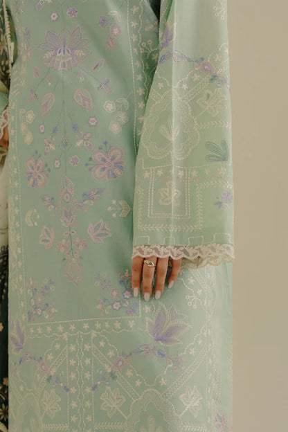 Nyssa-10A- Mint Green embroidered lawn ensemble By- Zara Shahjahan